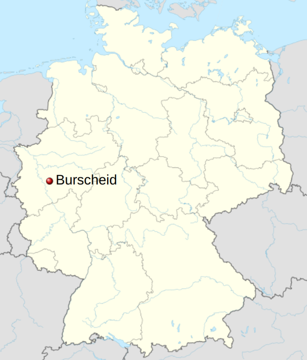 Map pointing out the location of Burscheid in the west of Germany.